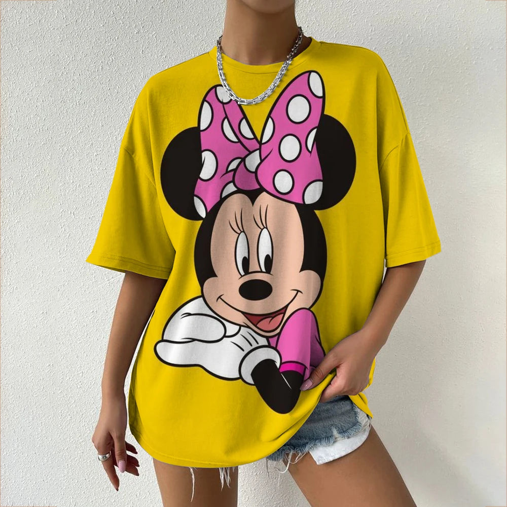 Women’s Oversized Mickey & Minnie Print T-Shirts | Summer Cartoon Streetwear Tops