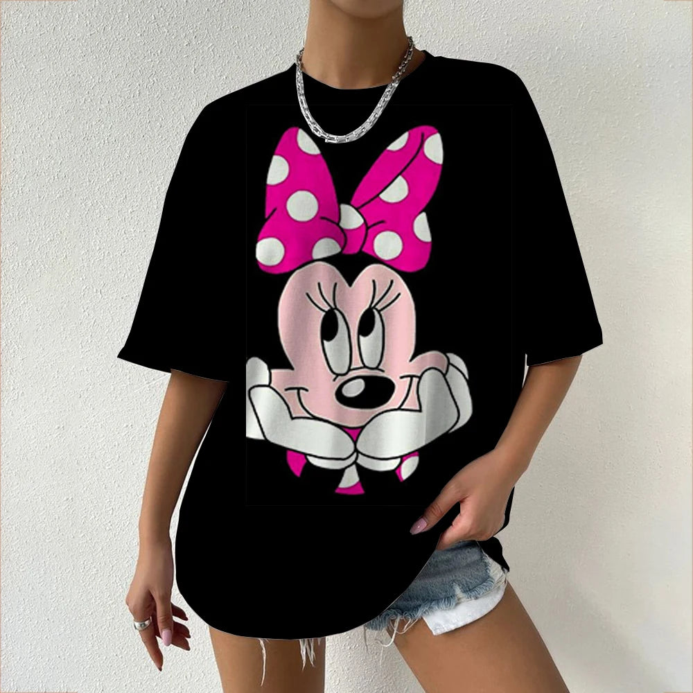 Women’s Oversized Mickey & Minnie Print T-Shirts | Summer Cartoon Streetwear Tops
