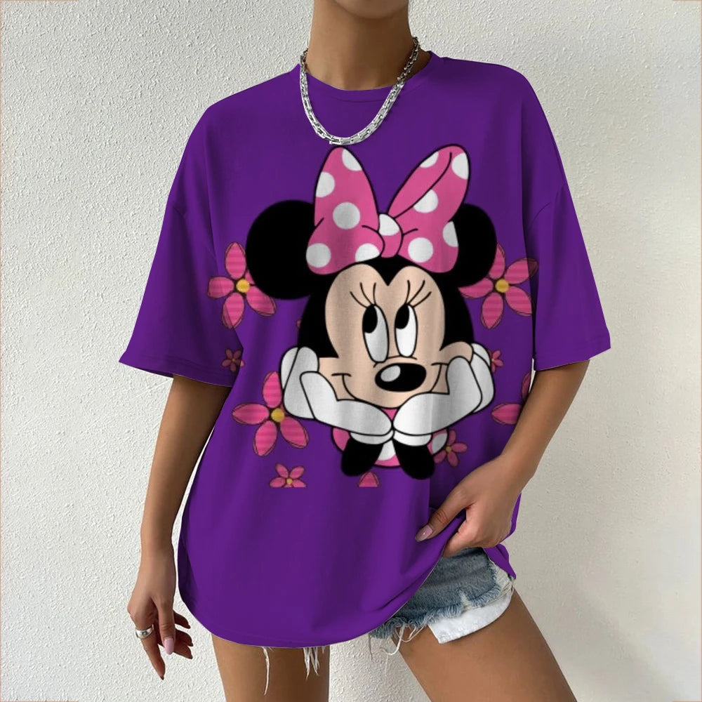 Women’s Oversized Mickey & Minnie Print T-Shirts | Summer Cartoon Streetwear Tops