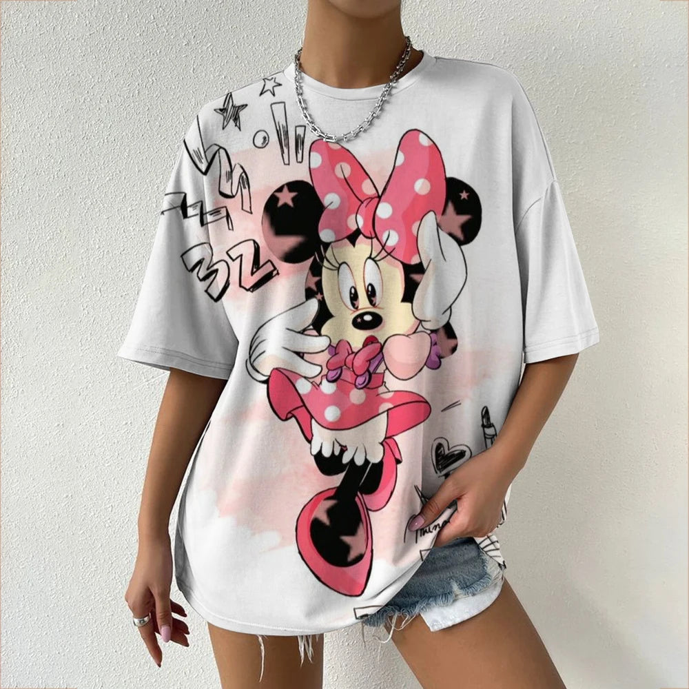 Women’s Oversized Mickey & Minnie Print T-Shirts | Summer Cartoon Streetwear Tops