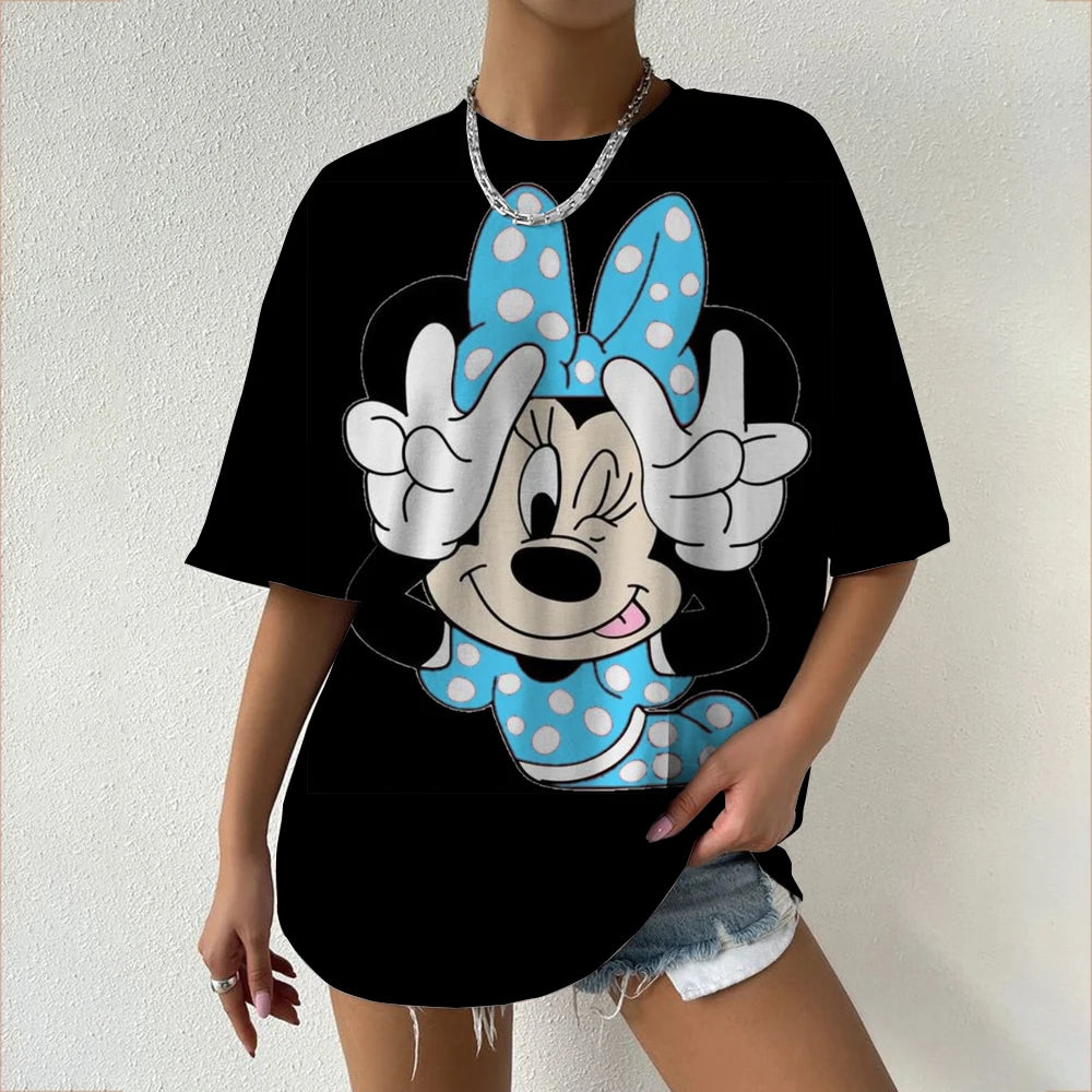 Women’s Oversized Mickey & Minnie Print T-Shirts | Summer Cartoon Streetwear Tops