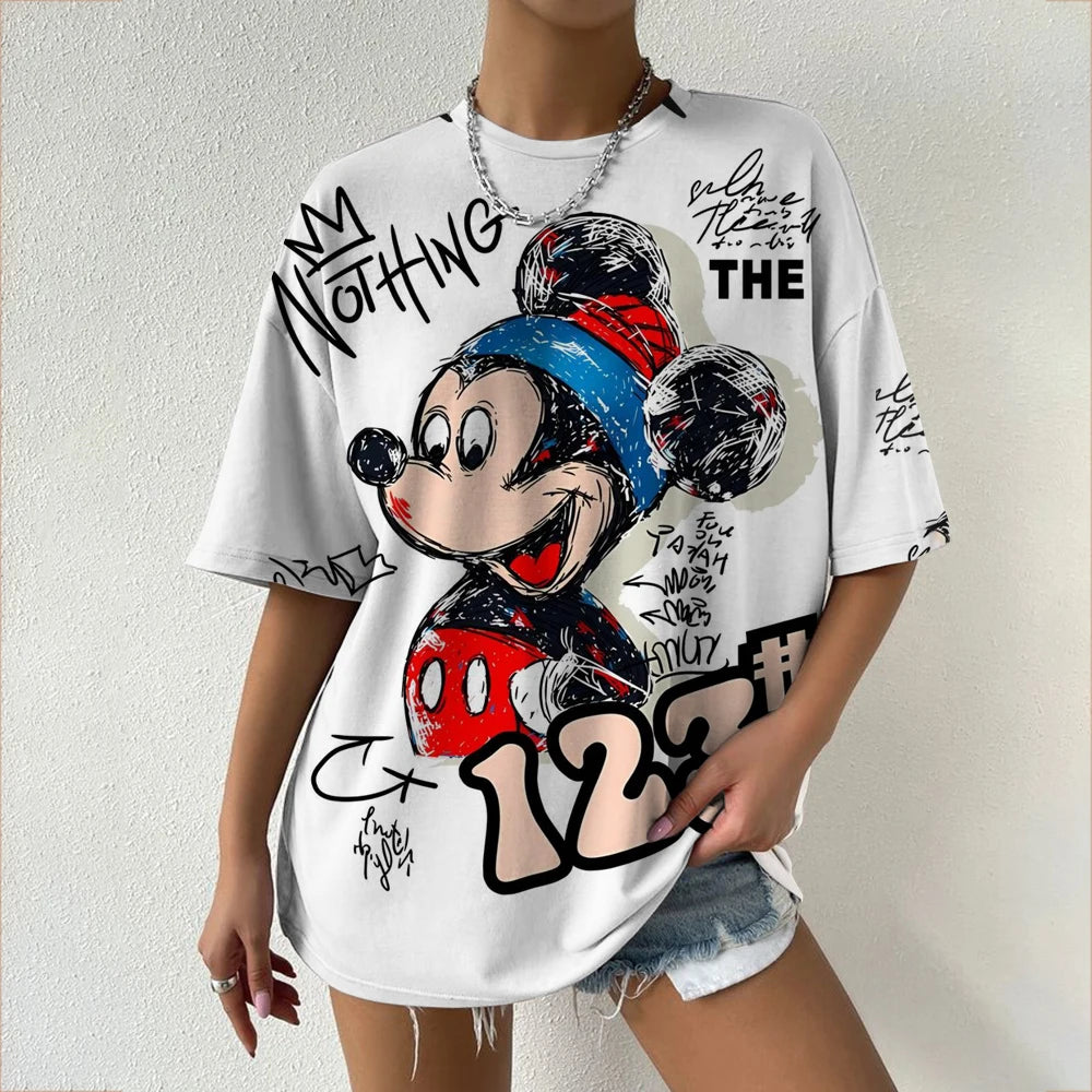 Women’s Oversized Mickey & Minnie Print T-Shirts | Summer Cartoon Streetwear Tops