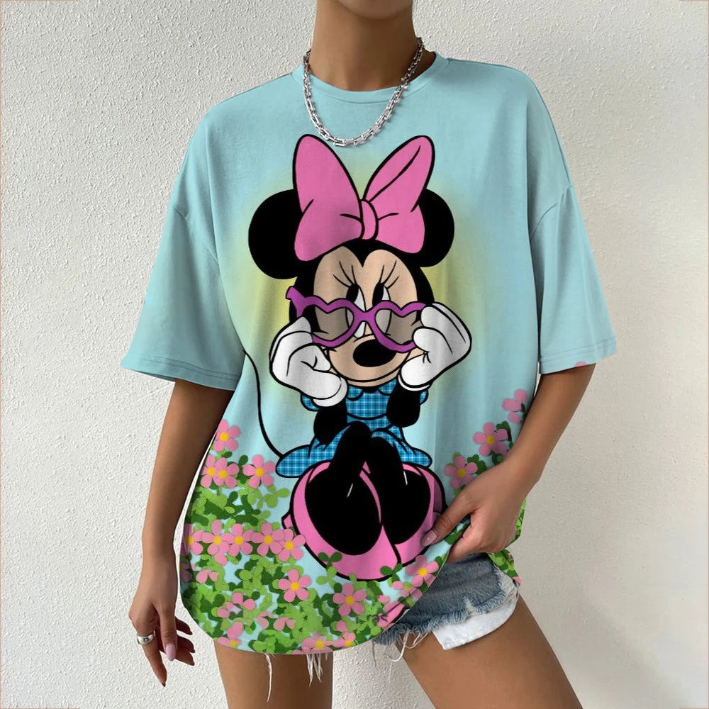 Women’s Oversized Mickey & Minnie Print T-Shirts | Summer Cartoon Streetwear Tops