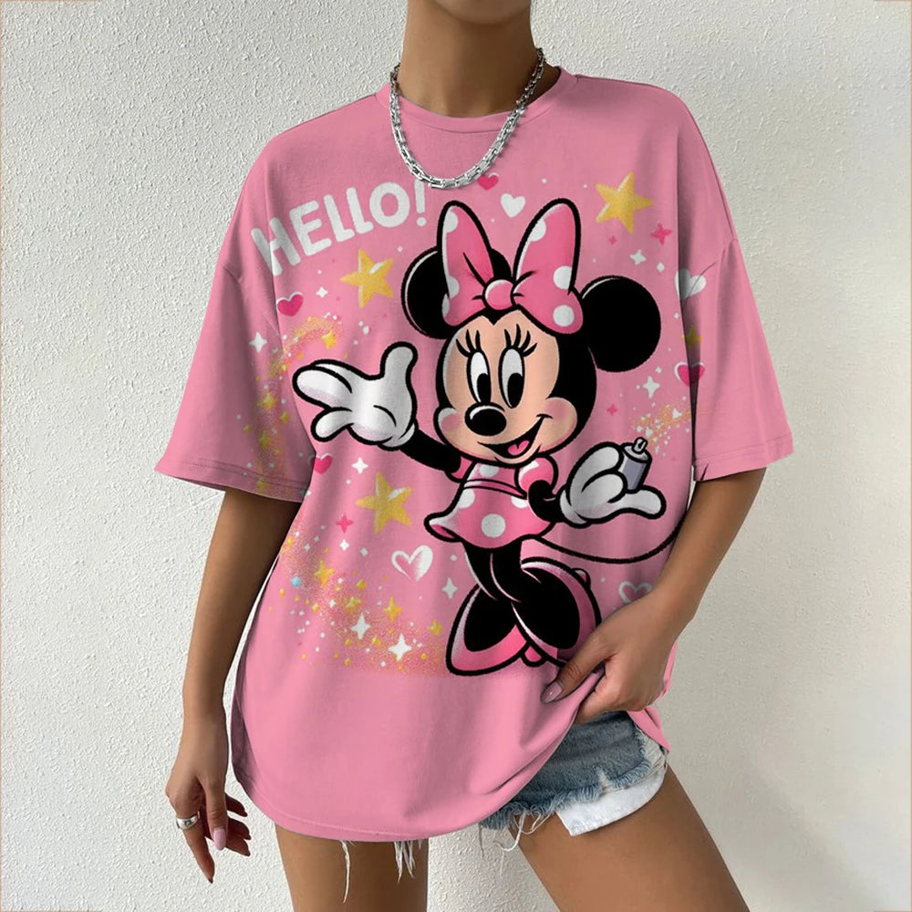 Women’s Oversized Mickey & Minnie Print T-Shirts | Summer Cartoon Streetwear Tops