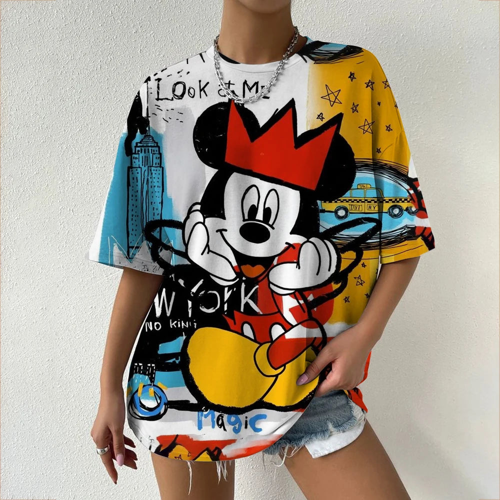 Women’s Oversized Mickey & Minnie Print T-Shirts | Summer Cartoon Streetwear Tops