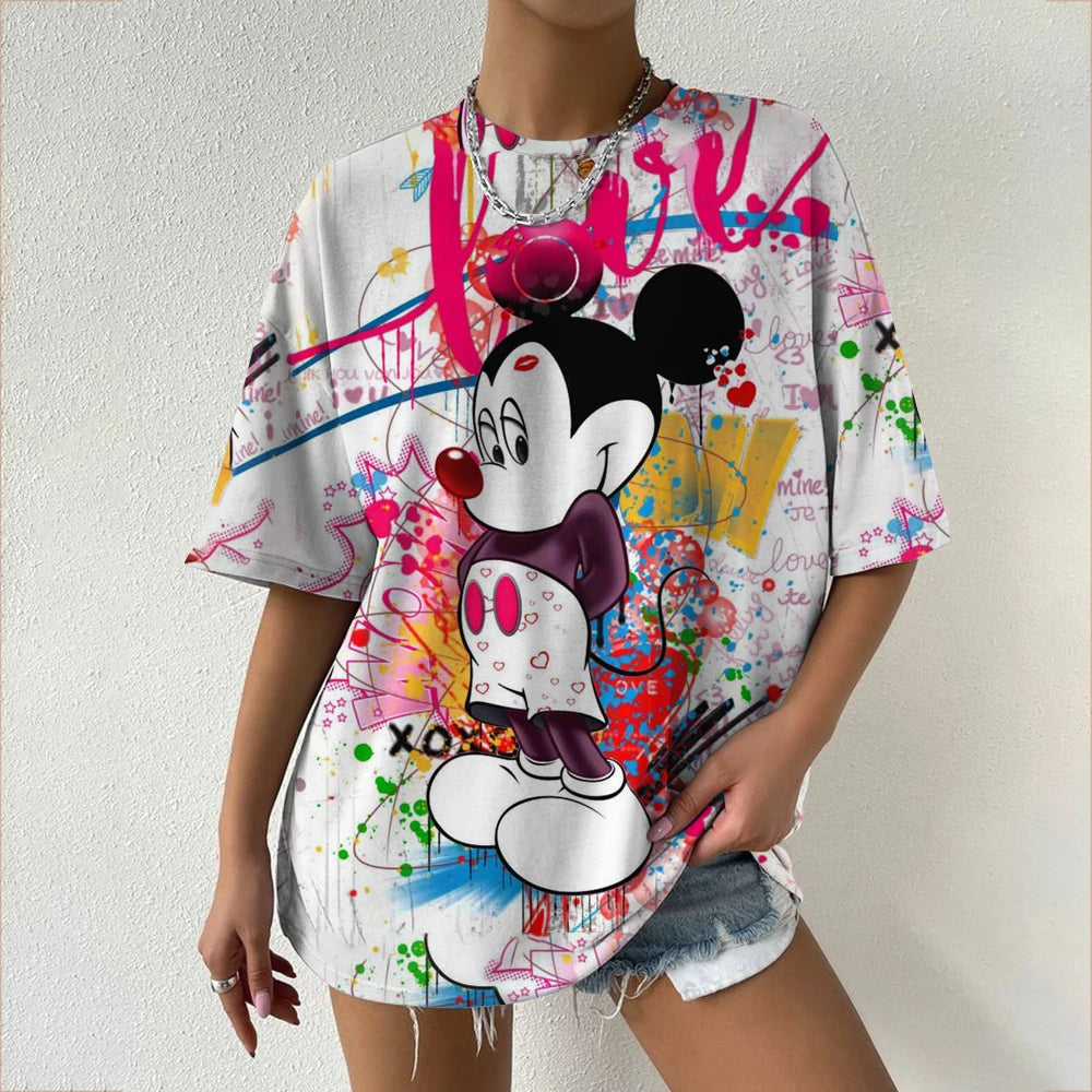 Women’s Oversized Mickey & Minnie Print T-Shirts | Summer Cartoon Streetwear Tops