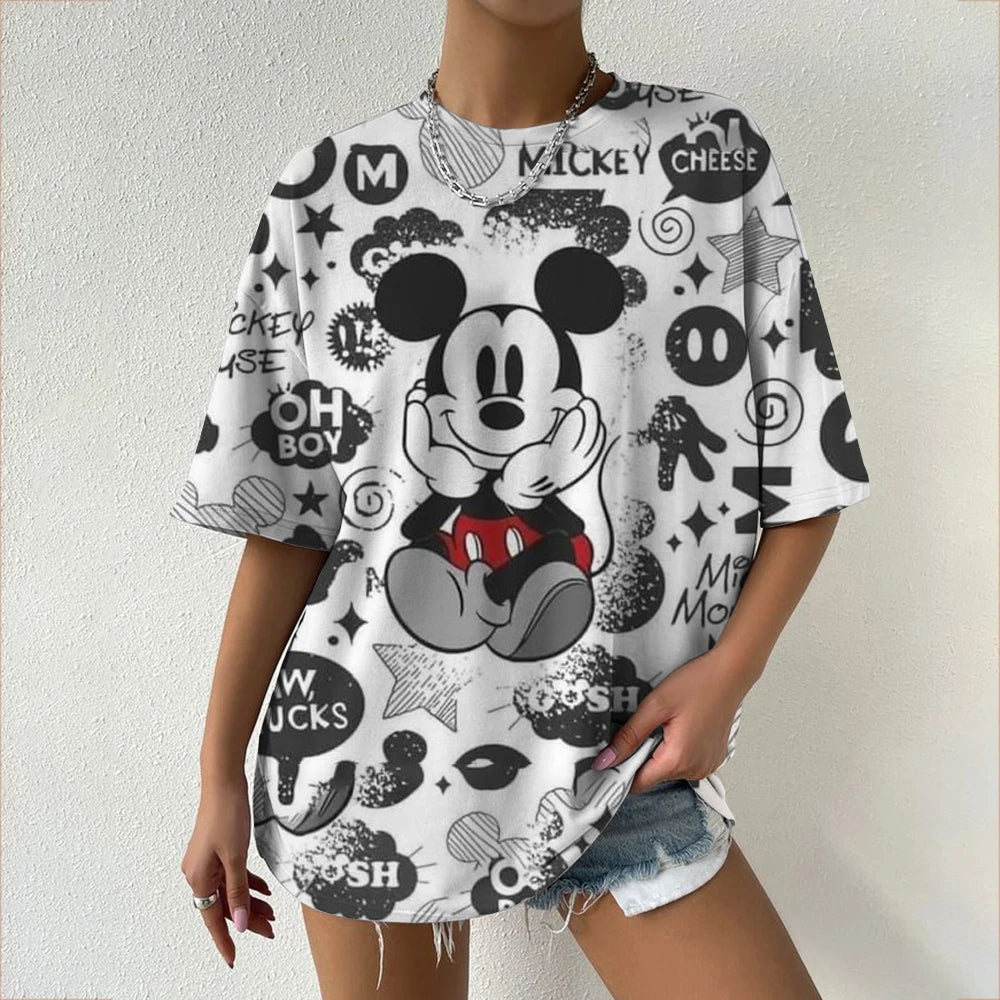 Women’s Oversized Mickey & Minnie Print T-Shirts | Summer Cartoon Streetwear Tops