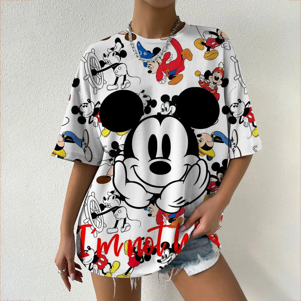 Women’s Oversized Mickey & Minnie Print T-Shirts | Summer Cartoon Streetwear Tops