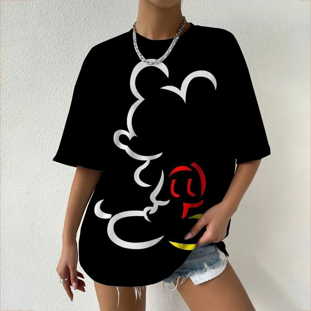 Women’s Oversized Mickey & Minnie Print T-Shirts | Summer Cartoon Streetwear Tops