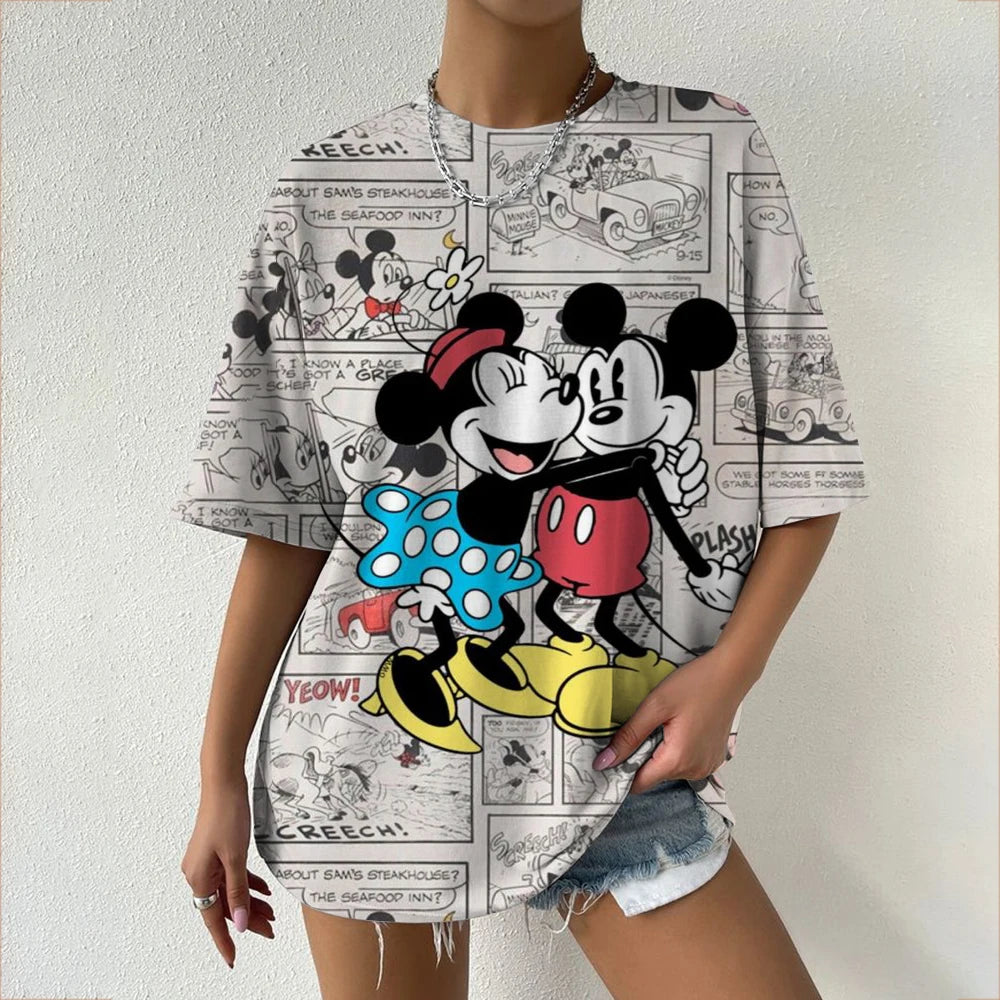 Women’s Oversized Mickey & Minnie Print T-Shirts | Summer Cartoon Streetwear Tops
