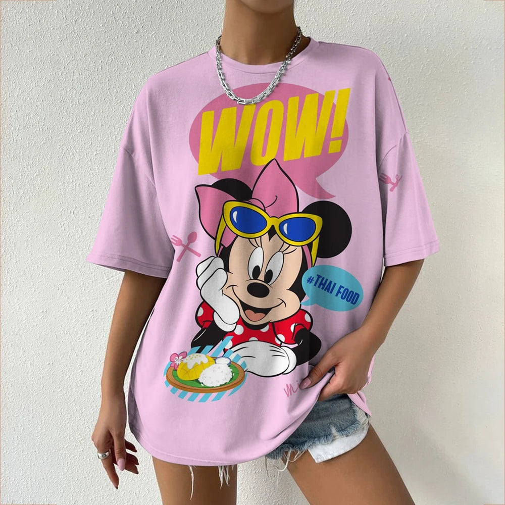 Women’s Oversized Mickey & Minnie Print T-Shirts | Summer Cartoon Streetwear Tops