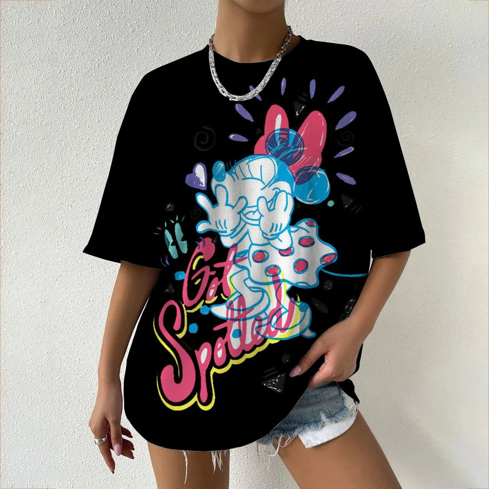 Women’s Oversized Mickey & Minnie Print T-Shirts | Summer Cartoon Streetwear Tops