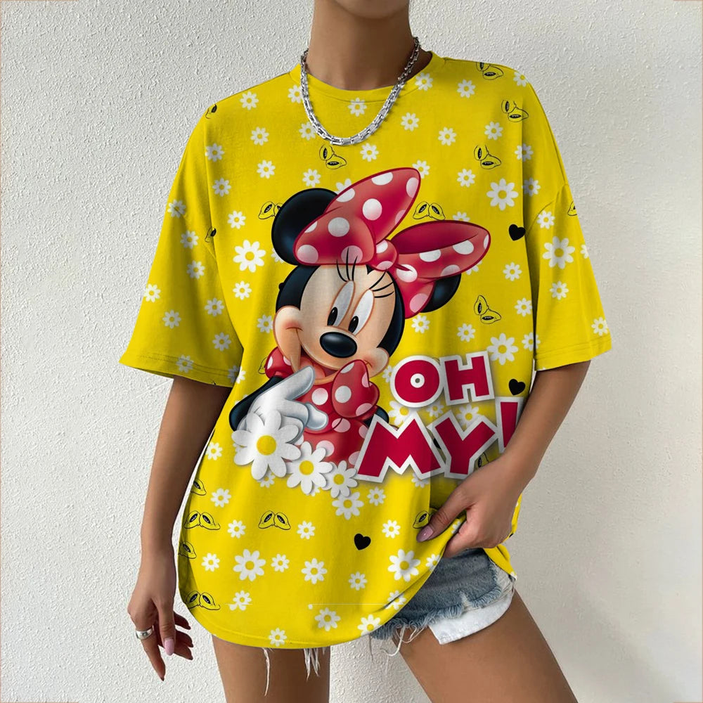 Women’s Oversized Mickey & Minnie Print T-Shirts | Summer Cartoon Streetwear Tops