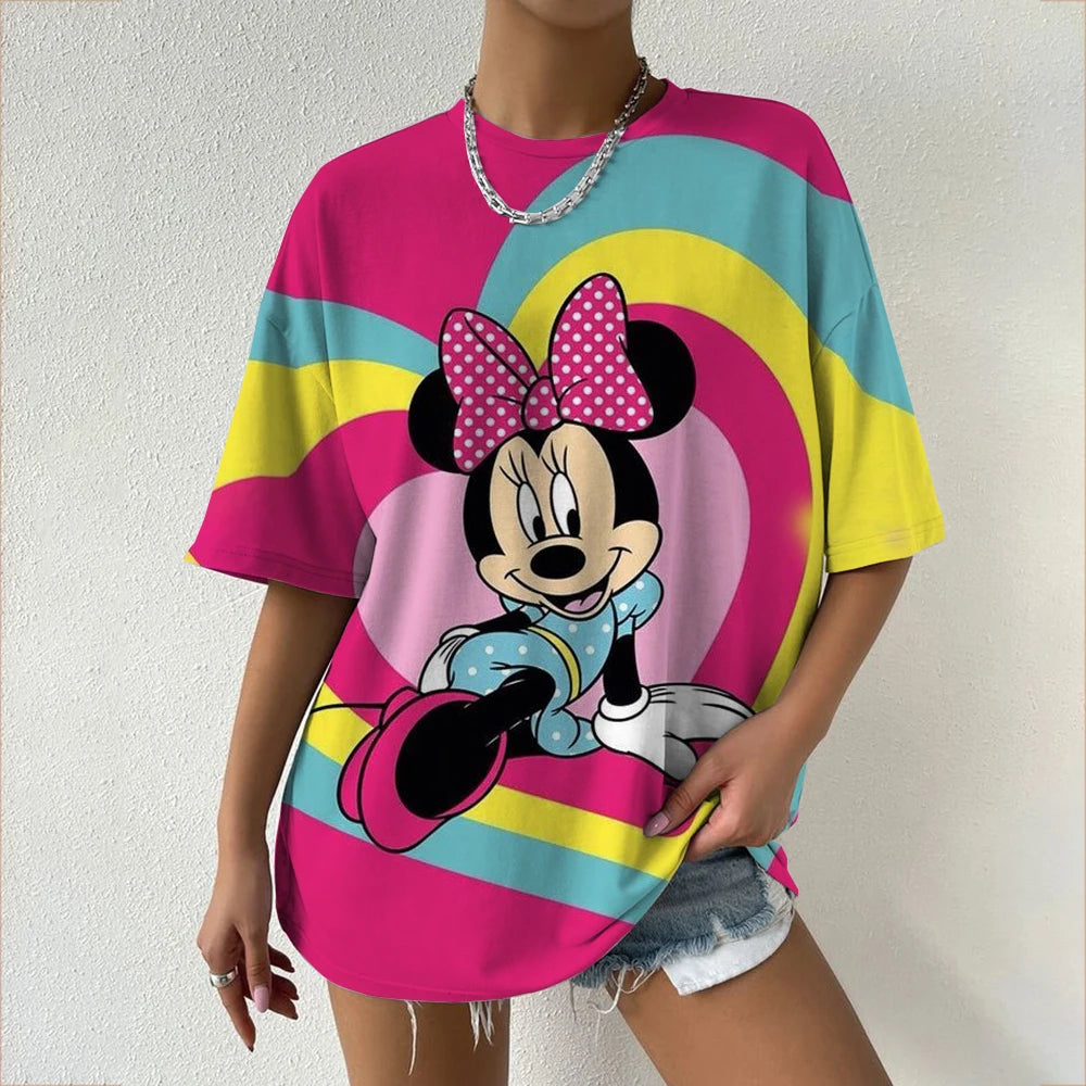 Women’s Oversized Mickey & Minnie Print T-Shirts | Summer Cartoon Streetwear Tops